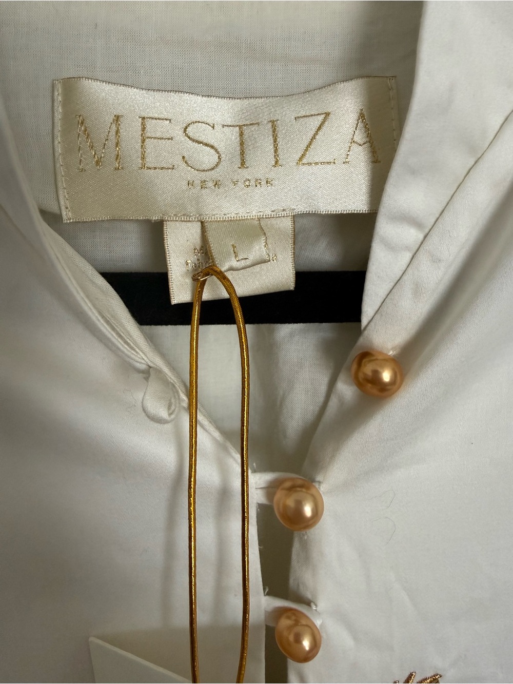 Mestiza Elliana Dress Large Palm Tree Embroidery Short Puff Sleeve Ivory Gold - Picture 6 of 7